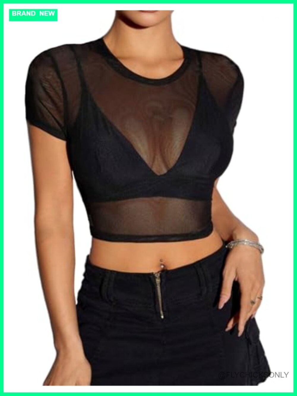 Mesh Crop Top See Through Short Sleeve Clubwear Y2K Party Blouse